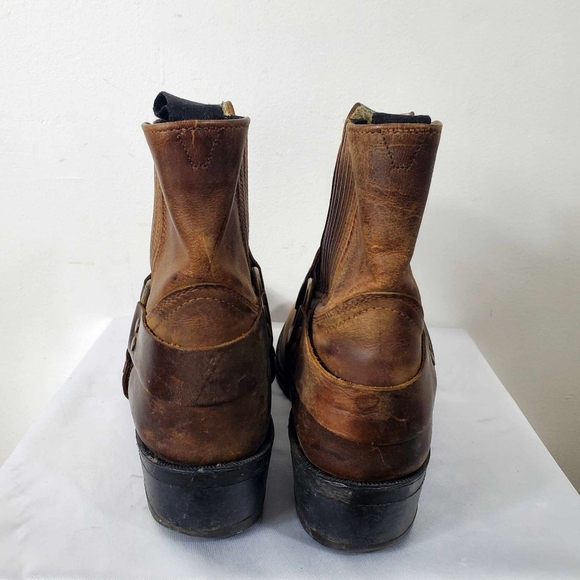 Vintage 90s Boulet Harness Western Boots Brown/Tan Nubuck Leather Distressed 9US - Picture 6 of 16